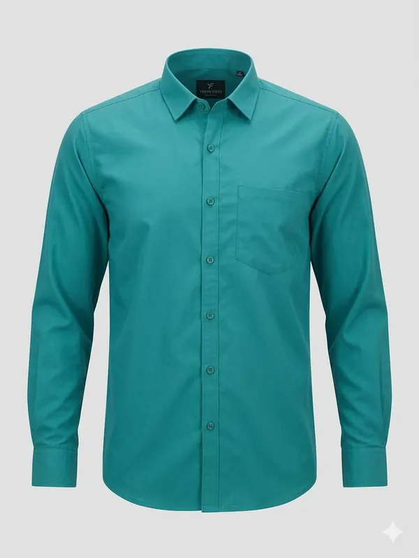 Turquoise_Blue_Blended_Cotton_Shirt_For_Men