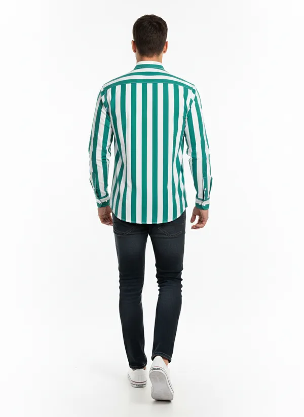 Green_And_White_Blended_Cotton_Shirt_For_Men