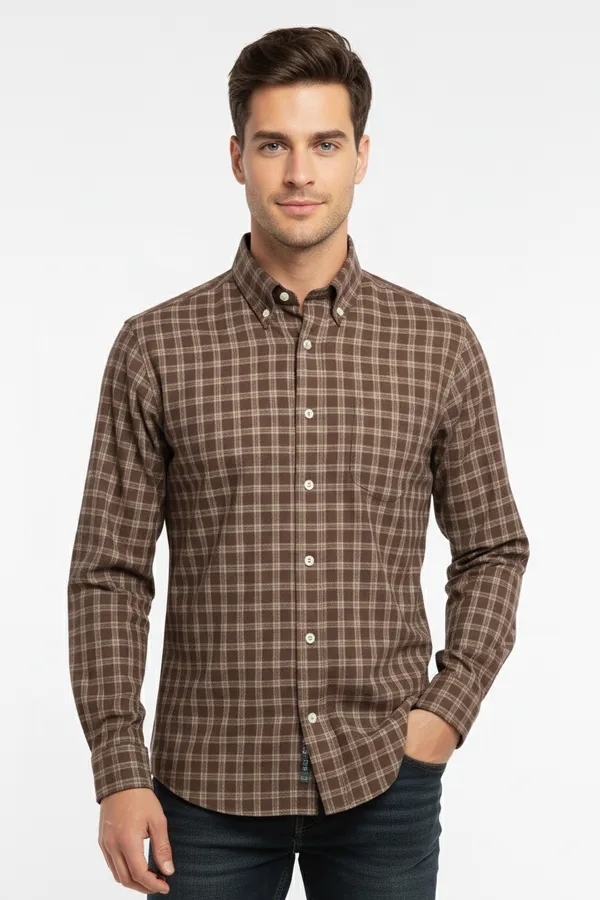 Brown_Blended_Cotton_Shirt_For_Men