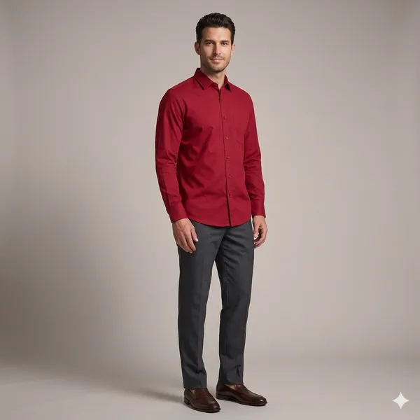 Red_Blended_Cotton_Shirt_For_Men