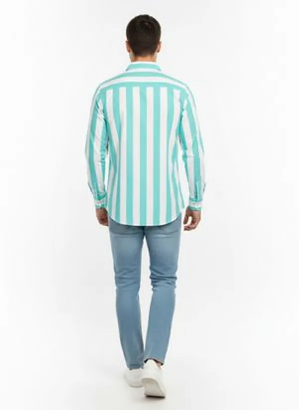 Green_And_White_Blended_Cotton_Shirt_For_Men