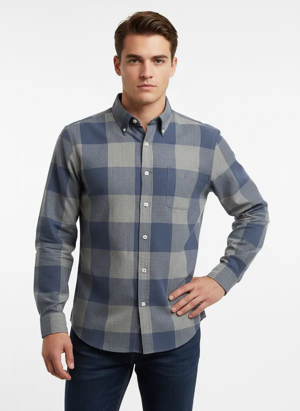 Blue_And_Grey_Blended_Cotton_Shirt_For_Men