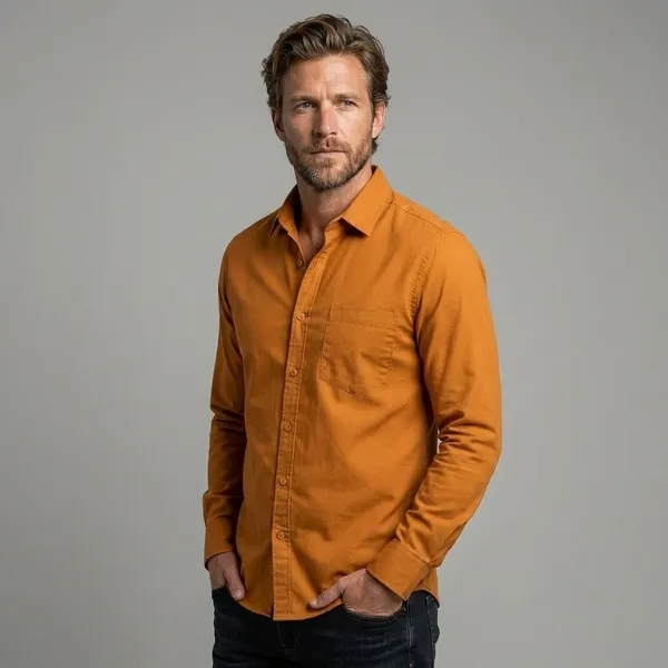 Mustard_Yellow_Blended_Cotton_Shirt_For_Men