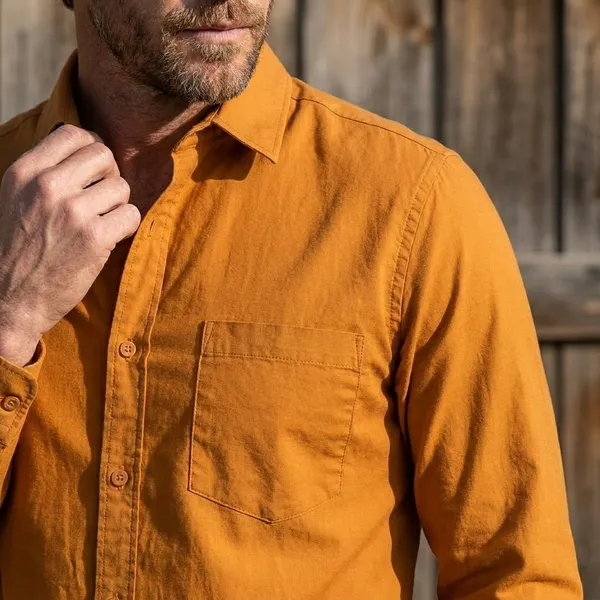 Mustard_Yellow_Blended_Cotton_Shirt_For_Men
