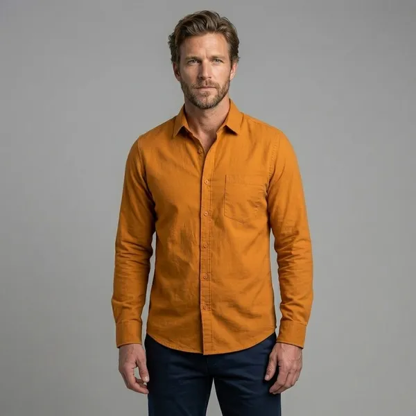 Mustard_Yellow_Blended_Cotton_Shirt_For_Men