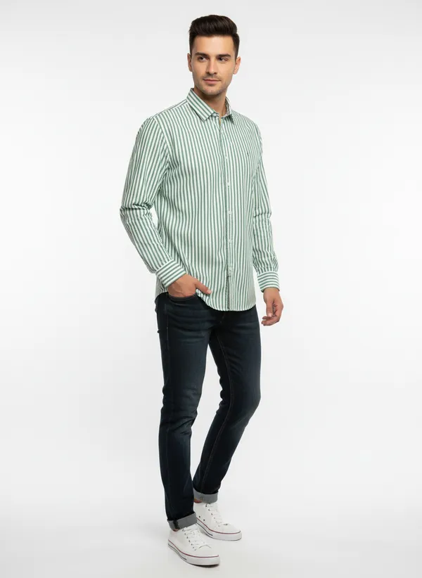 Green_And_White_Blended_Cotton_Shirt_For_Men