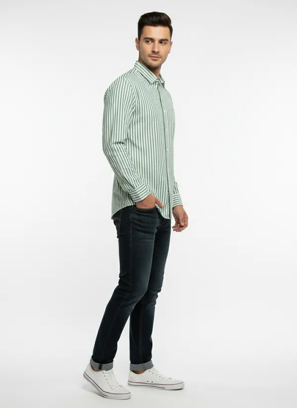 Green_And_White_Blended_Cotton_Shirt_For_Men