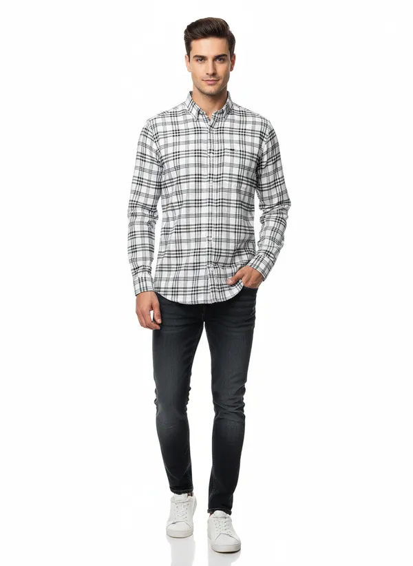 White_And_Black_Blended_Cotton_Shirt_For_Men