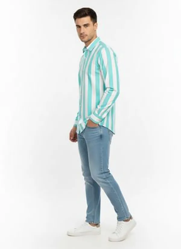 Green_And_White_Blended_Cotton_Shirt_For_Men