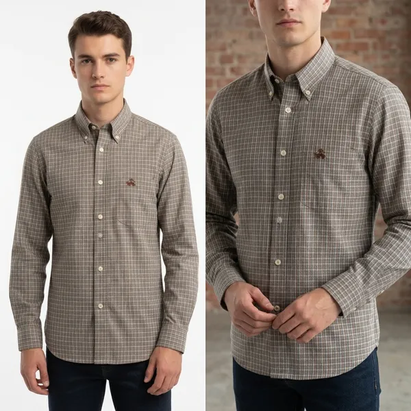 Brown_And_White_Blended_Cotton_Shirt_For_Men