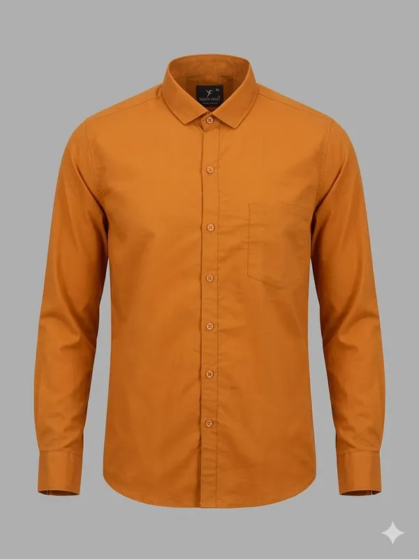 Mustard_Yellow_Blended_Cotton_Shirt_For_Men