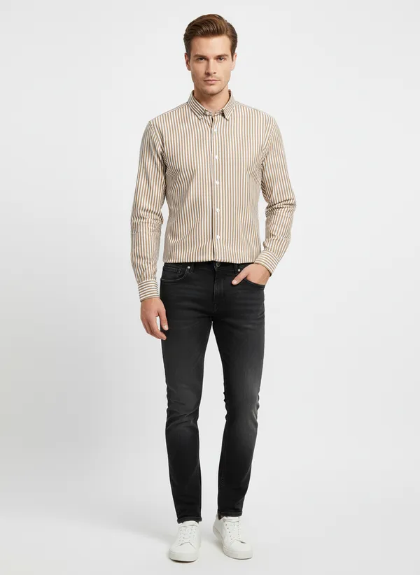 Beige_And_White_Blended_Cotton_Shirt_For_Men