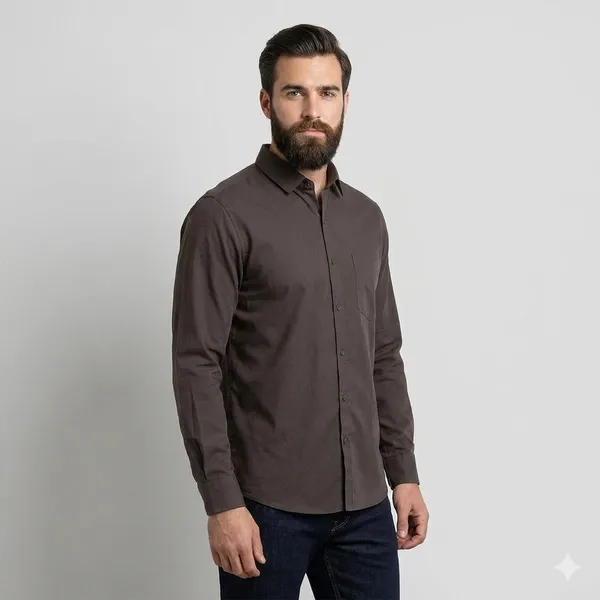 Dark_Grey_Blended_Cotton_Shirt_For_Men