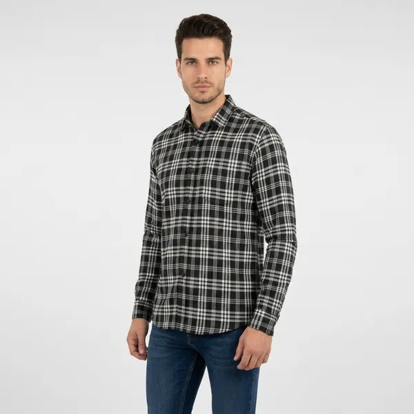 Black_And_White_Blended_Cotton_Shirt_For_Men