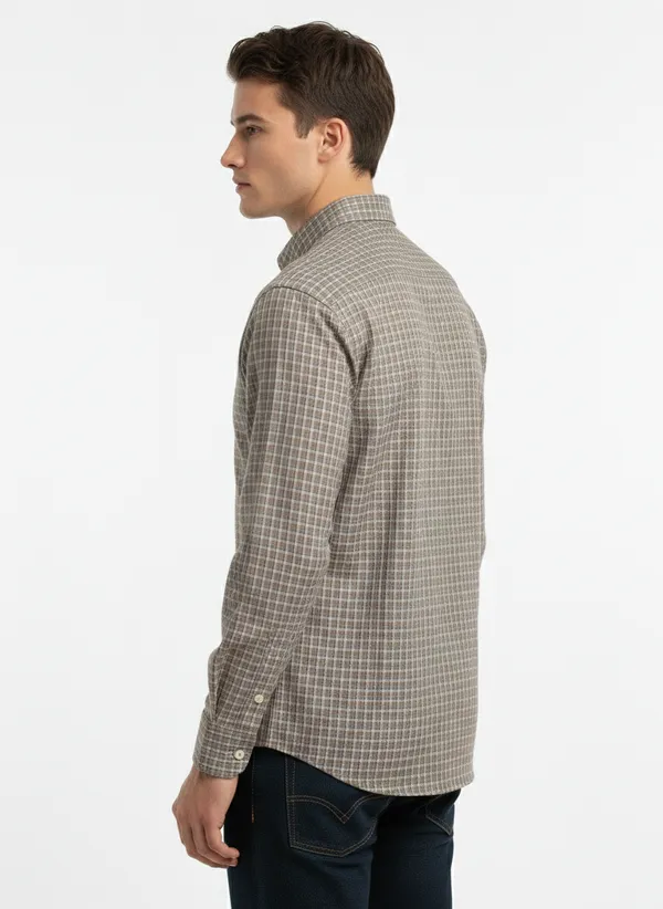 Brown_And_White_Blended_Cotton_Shirt_For_Men