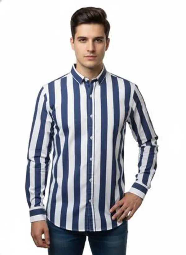 Navy_Blue_And_White_Blended_Cotton_Shirt_For_Men