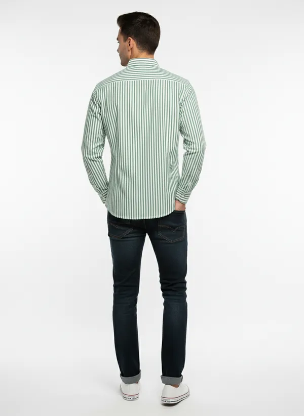 Green_And_White_Blended_Cotton_Shirt_For_Men
