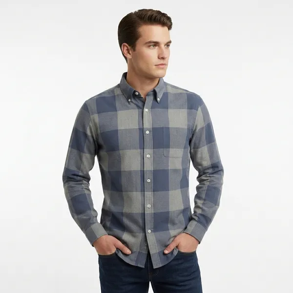 Blue_And_Grey_Blended_Cotton_Shirt_For_Men