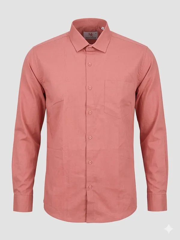 Coral_Pink_Blended_Cotton_Shirt_For_Men