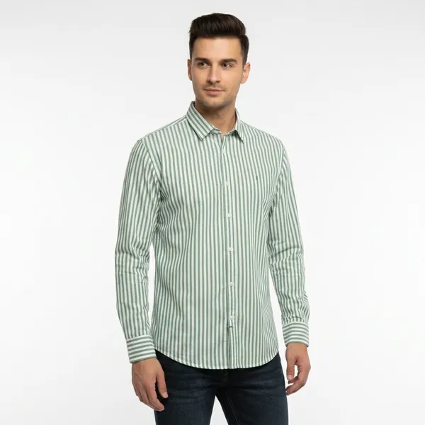 Green_And_White_Blended_Cotton_Shirt_For_Men