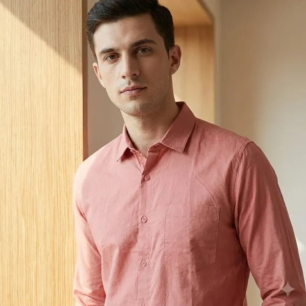 Coral_Pink_Blended_Cotton_Shirt_For_Men