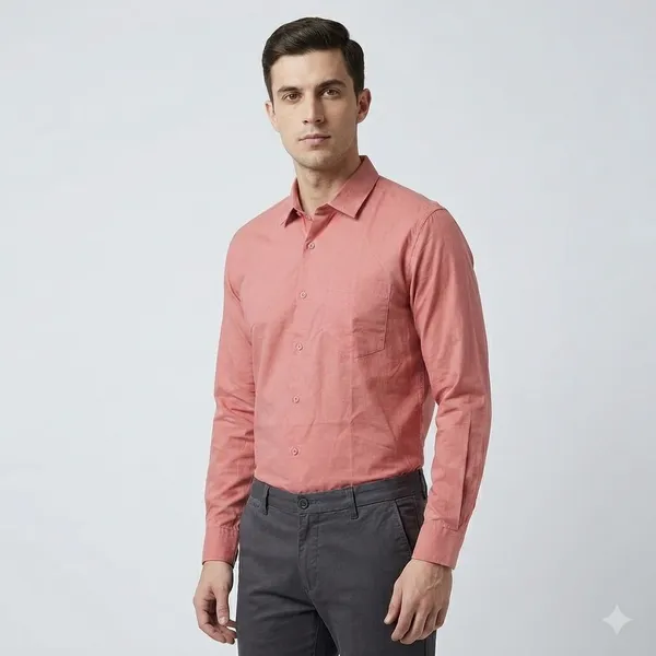 Coral_Pink_Blended_Cotton_Shirt_For_Men