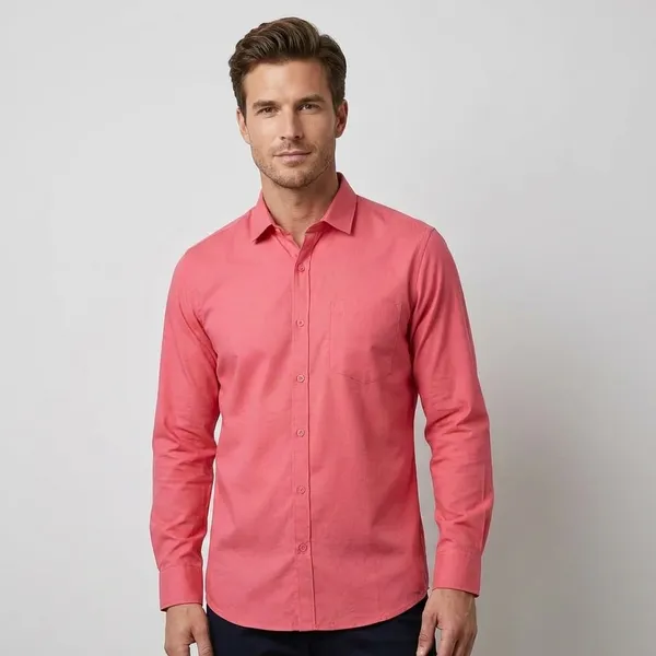 Coral_Pink_Blended_Cotton_Shirt_For_Men