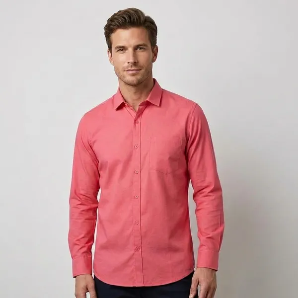 Coral_Pink_Blended_Cotton_Shirt_For_Men