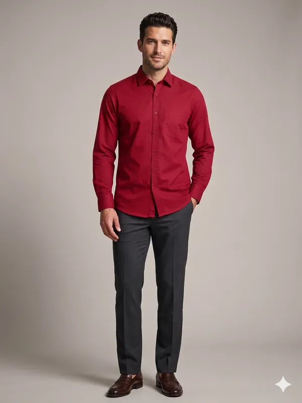 Red_Blended_Cotton_Shirt_For_Men