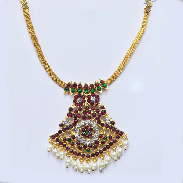 Gold_Alloy_Temple_Kemp_Stone_Short_Necklace_For_Women