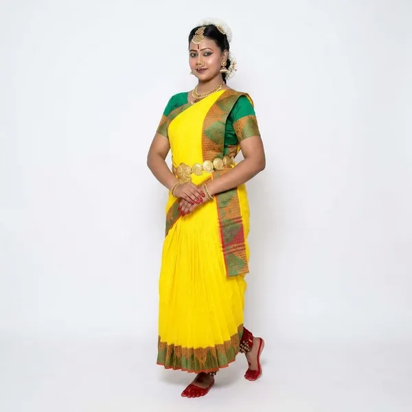 Yellow_Cotton_Silk_Bharatanatyam_Practice_Saree_For_Women