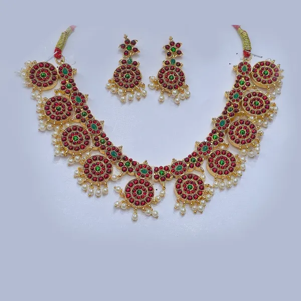 Gold_Alloy_Ruby_Emerald_Mango_Design_Short_Necklace_Set_For_Women_Pack_Of_2