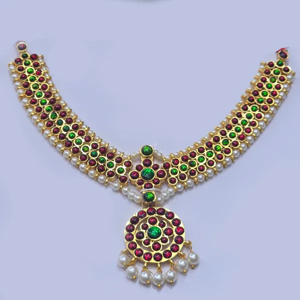 Gold_Alloy_Kemp_Stone_Temple_Short_Necklace_For_Women