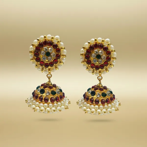 Gold_&_Red_Alloy_Kemp_Stone_Pearl_Drop_Jhumka_Earrings_For_Women