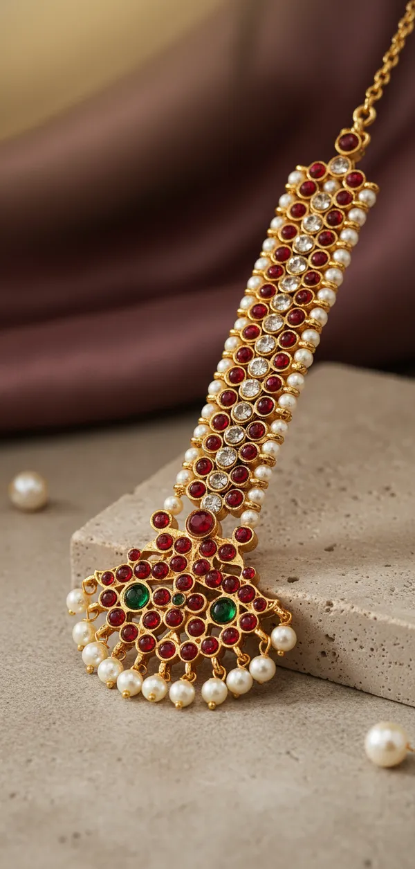 Gold_Alloy_Red_&_Green_Stone_Maang_Tikka_For_Women