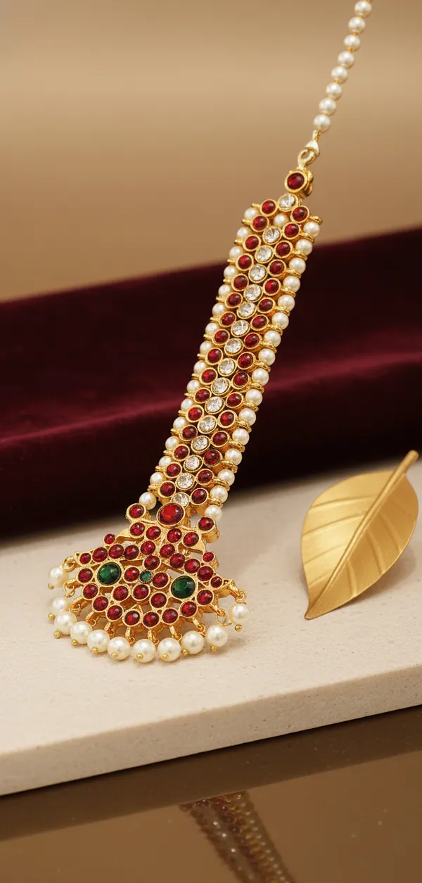 Gold_Alloy_Red_&_Green_Stone_Maang_Tikka_For_Women