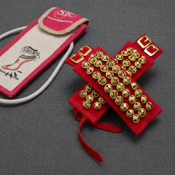 Brass_3_Line_Ghungroo_Ankle_Bells_Maroon_Velvet_Pad_With_Jute_Bag