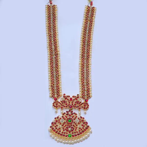 Gold_Alloy_Red_Green_Stone_Pearl_Temple_Long_Haram_For_Women