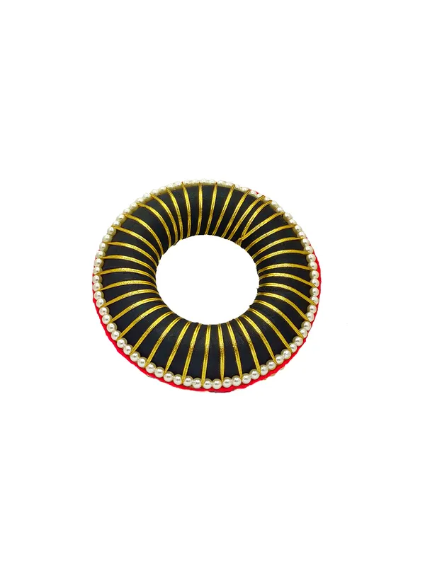 Gold_Black_Synthetic_Fiber_Striped_Hair_Bun_Accessory_For_Women