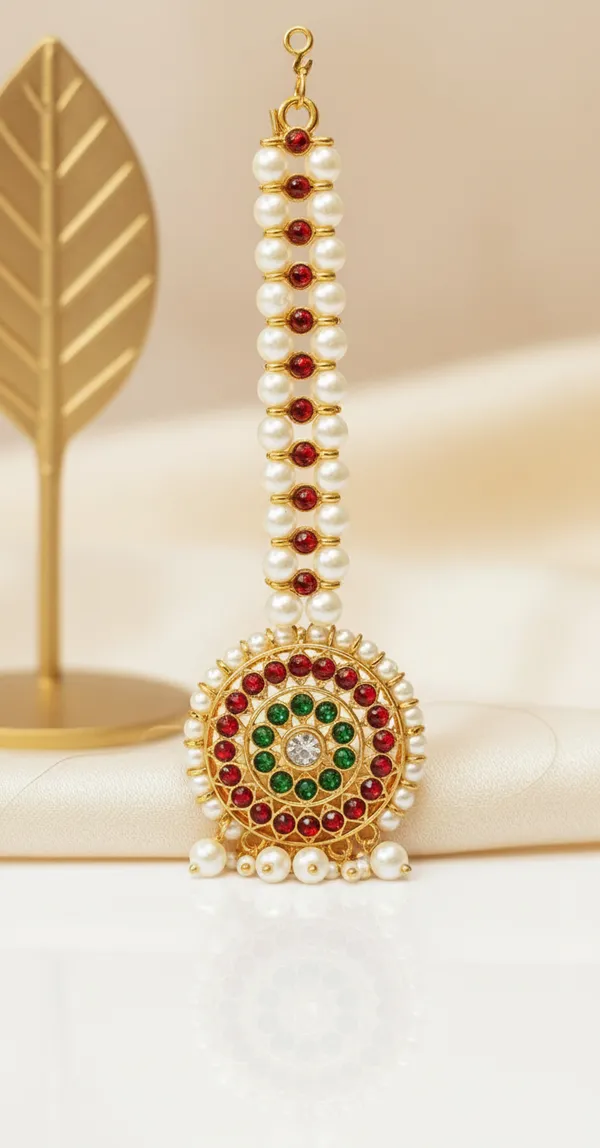 Gold_Alloy_Red_Green_Stone_Pearl_Drop_Maang_Tikka_For_Women