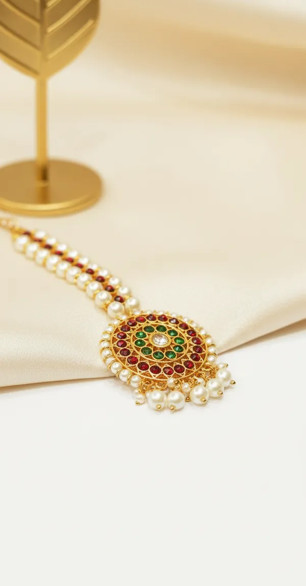 Gold_Alloy_Red_Green_Stone_Pearl_Drop_Maang_Tikka_For_Women