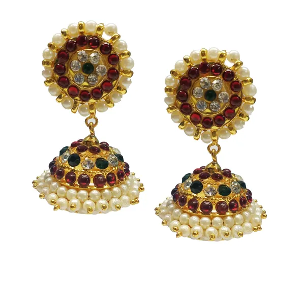 Gold_&_Red_Alloy_Kemp_Stone_Pearl_Drop_Jhumka_Earrings_For_Women