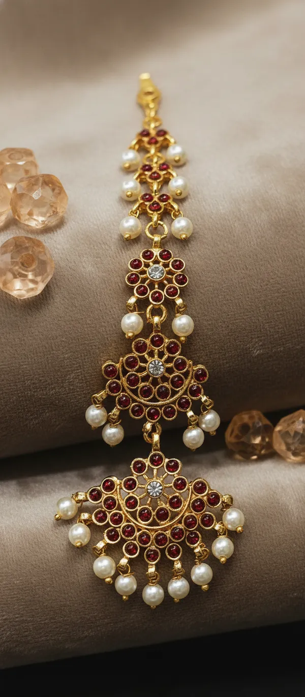 Gold_Alloy_Kundan_Red_Stone_Pearl_Drop_Floral_Maang_Tikka_For_Women