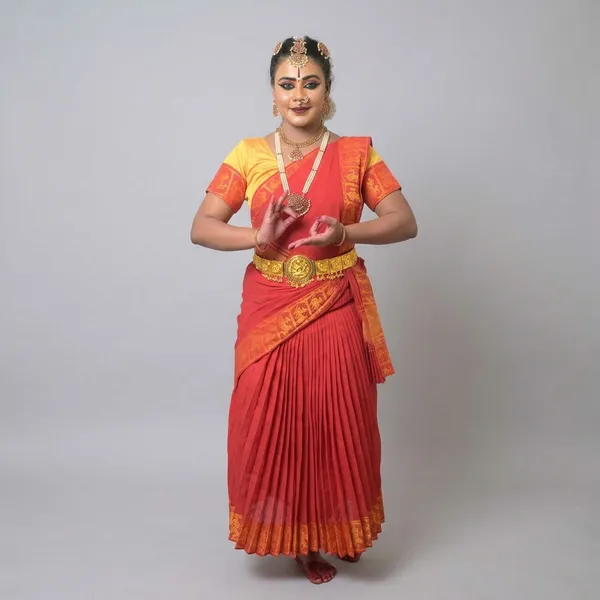 Red_Cotton_Silk_Bharatanatyam_Practice_Saree_For_Women
