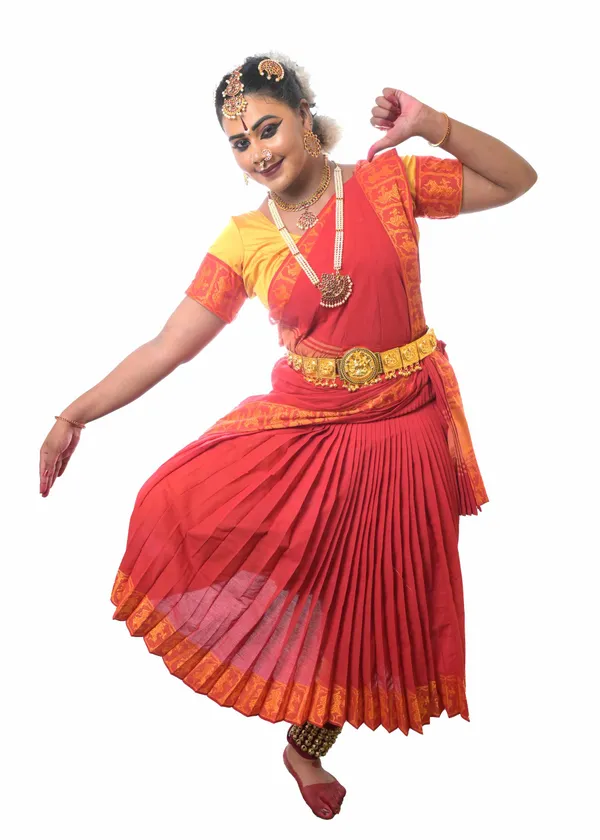 Red_Cotton_Silk_Bharatanatyam_Practice_Saree_For_Women