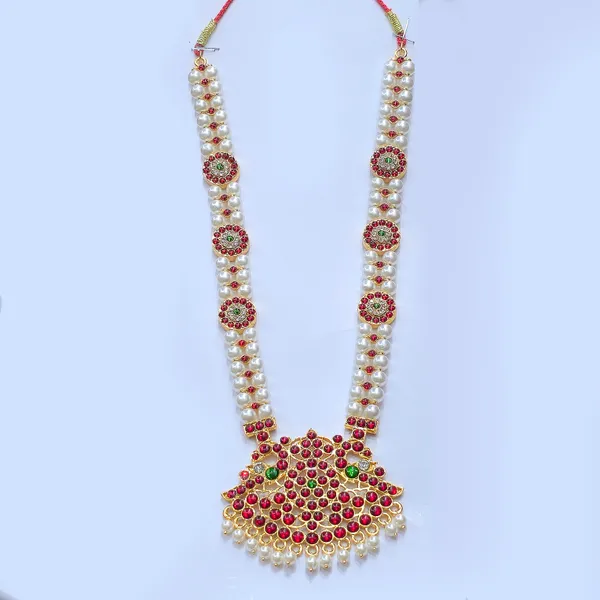 Gold_Alloy_Pearl_Ruby_Multi_Strand_Long_Haram_Necklace_For_Women