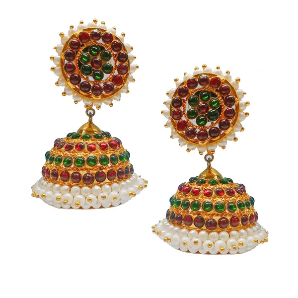 Gold_Alloy_Red_&_Green_Stone_Pearl_Jhumka_Earrings_For_Women