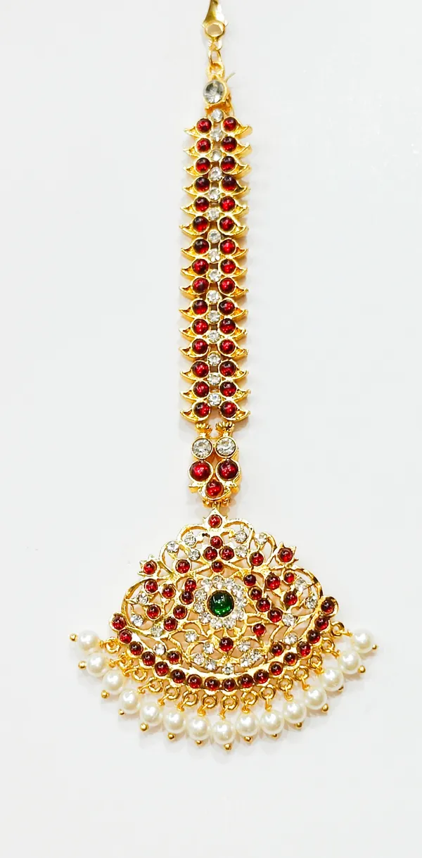Gold_Plated_Red_White_Stone_Pearl_Drop_Maang_Tikka_For_Women