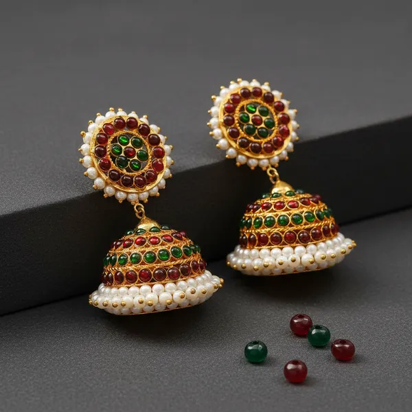 Gold_Alloy_Red_&_Green_Stone_Pearl_Jhumka_Earrings_For_Women