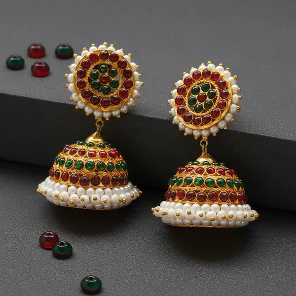 Gold_Alloy_Red_&_Green_Stone_Pearl_Jhumka_Earrings_For_Women